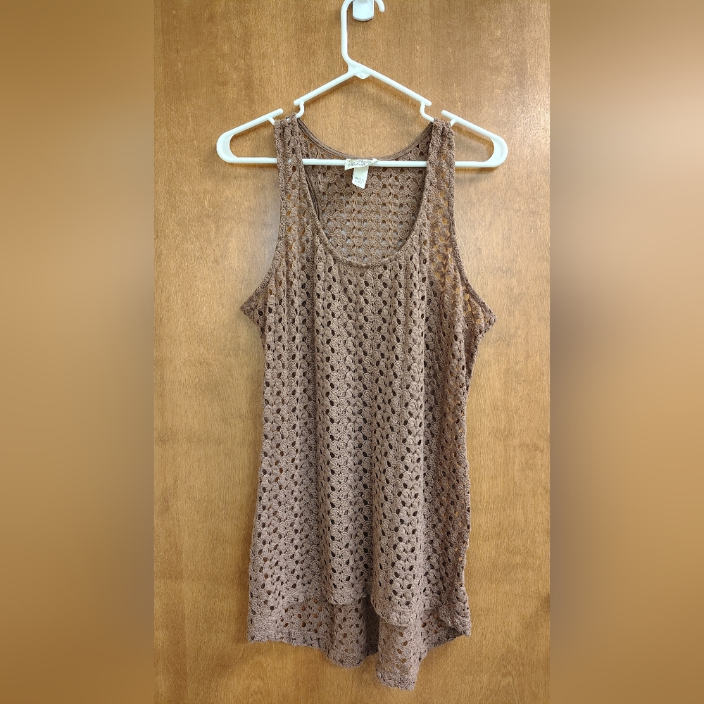 Pretty Rebelious Brown Crochet Tank Top